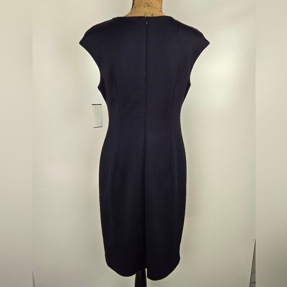 Connected Apparel Navy & Aqua Midi Dress w Front Lace Panel Sz 10 - Picture 4 of 9